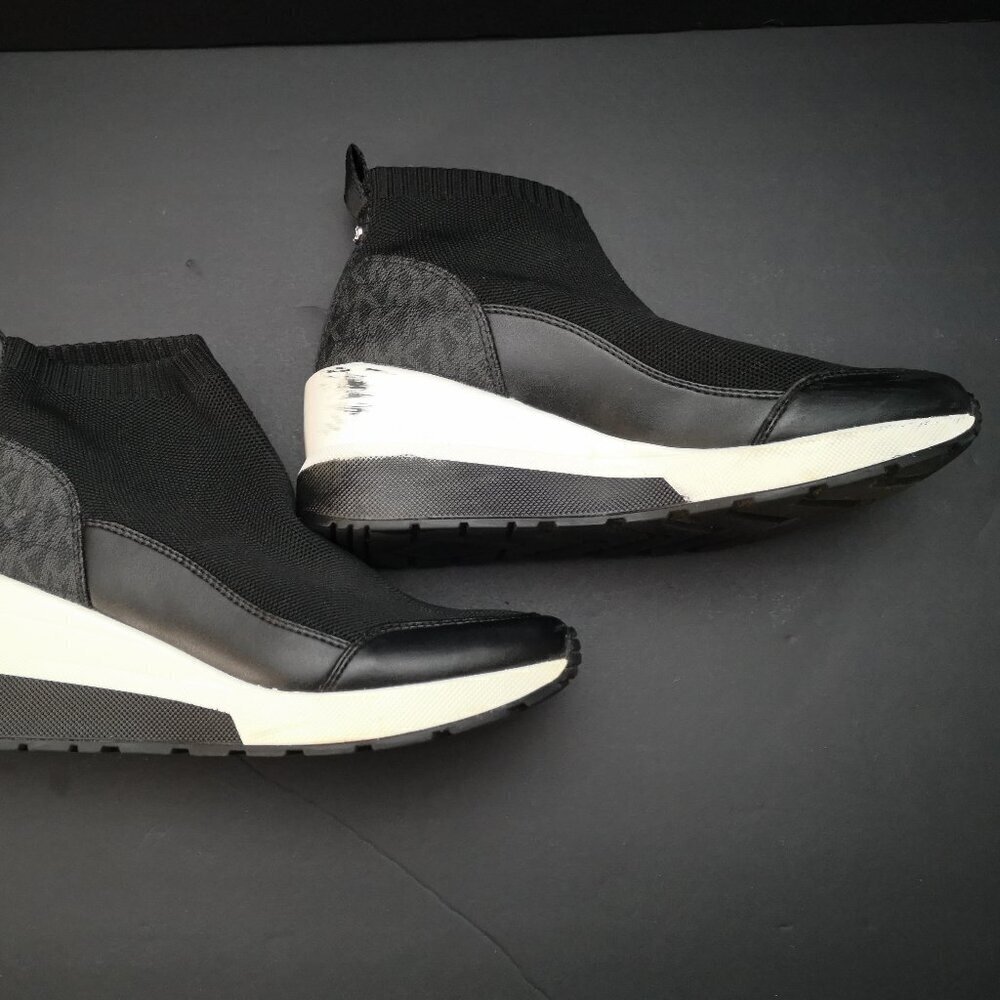 Michael Kors Ladies Size 6.5 Black & White Wedge Pull On Style Sock Booties